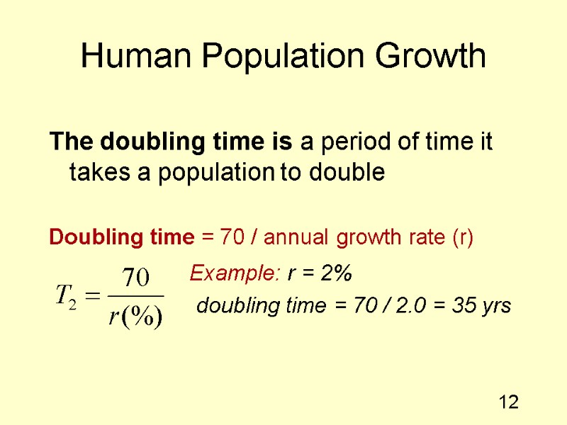 12 Human Population Growth The doubling time is a period of time it takes